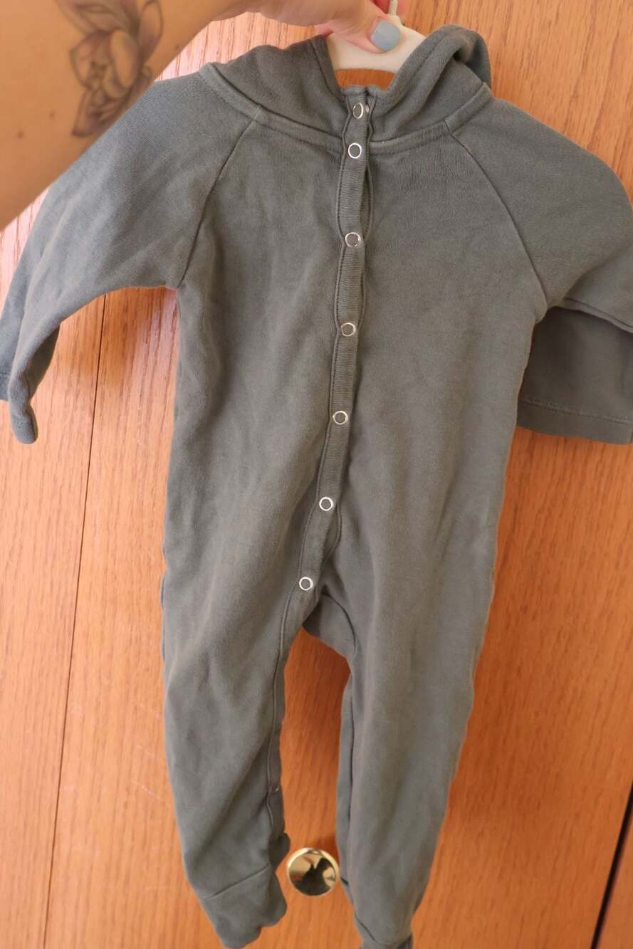Kate Quinn Gray Organic Cotton Hooded Romper with Ears 0-3M